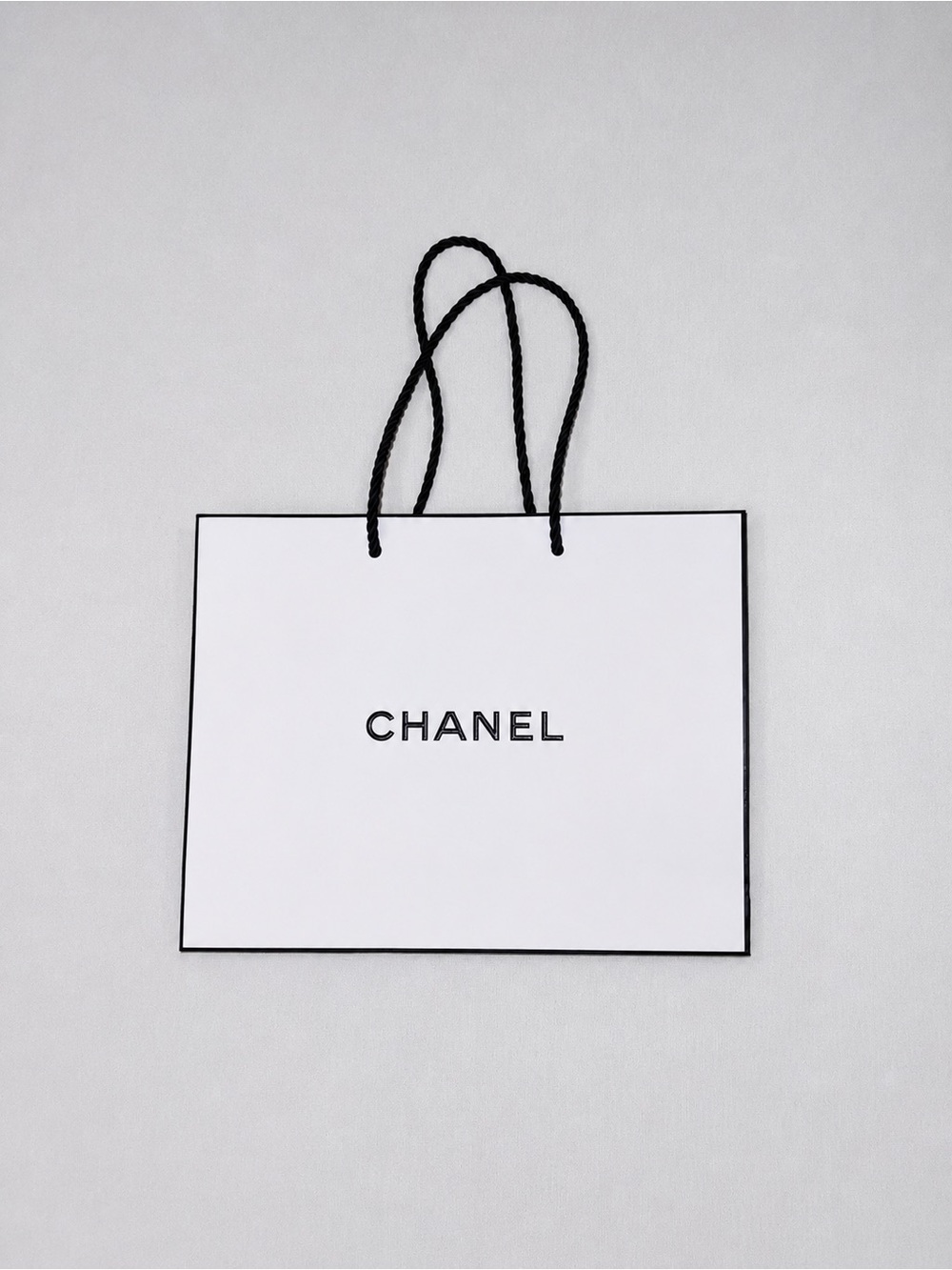 CHANEL White Shopping Bag with Black Logo and Handles